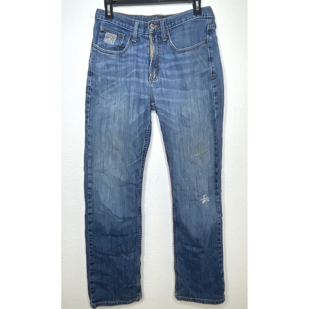 Cinch Mens Jeans Silver Label Straight Leg Distressed 30x32 Medium Wash Blue
